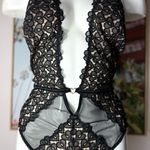 Victoria's Secret  Black Nude Lace Mesh Bodysuit Teddy Thong Lingerie XL Photo 0