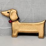 Vintage Dachshund Pin 3" Gold Tone Handmade Wiener Dog Brooch‎ Lapel Stick Photo 0