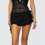 Edikted NEW  Lanney Ruffle Sheer Lace Halter Romper Size Small Photo 0