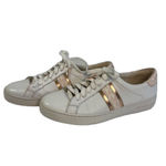 Michael Kors Irving Stripe Lace Up Logo Leather Sneakers White Pink Womens Sz 9 Photo 1