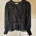Gallery  EUC Women's Surplice Ikat Black Gold Blouse Size 4 (UK 8) Photo 0