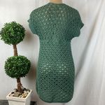 Free People  Green Sheer Crochet Knit Button Front Top S Photo 1