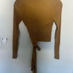 MINKPINK Phrada Ribbed Knit Wrap Cropped Cardi Top Gold Medium Photo 5