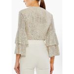 Mac Duggal  NWD Size Small Nude Silver Ruffle 3/4 Sleeve Sequin Bodysuit R26822 Photo 1