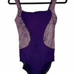 Lululemon Bodysuit Dance Leotard Purple Peacock Feathers 6 Photo 0