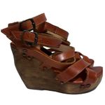 Bed Stu  Juliana Tan Rustic Leather Strappy Wood Wedge Sandals Wood size 6 Photo 1