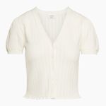 Aritzia Wilfred Estilo Pointelle Short Sleeve V-Neck Cardigan Top Light Birch S Photo 0