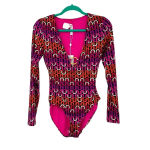 Trina Turk  Echo Long‎ Sleeve One-Piece Swimsuit Pink Purple Size Small Photo 3