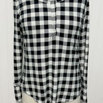 Cynthia Rowley  Plaid Checkered Top Long Sleeve Snaps‎ Black White Women’s Small Photo 0