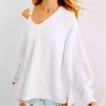 Aerie  Wonder Textured V-Neck Sweatshirt Size Small Oversized Ribbed White Photo 0
