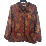 Islander Women’s Plus 3X Suede Feel Paisley Button Up Shirt Warm Brown Red Fall Photo 0
