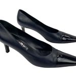 Salvatore Ferragamo VTG Navy Dual Texture Patent Cap Toe/Leather Heels Pumps 9 Photo 13