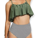 Felnart two piece bikini high rise bottom‎ women’s size XL NWT vacation Green Photo 0
