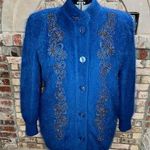sweater coat fuzzy beaded sequin flower angora blue Size XL Photo 0