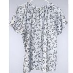 Premise Light Blue With Black Floral Print Short Sleeve Pullover Top L Photo 1