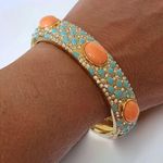 Stella & Dot  Sunset Coral & Turquiose Stone Hinged Gold Bangle Photo 3