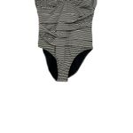 Garnet Hill One Piece Swimsuit Ruched Plunge Striped Black Cream Size 8 Photo 6