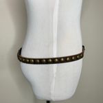 Brown Narrow Leather Belt Vintage Large Brass Studs 42.5" x .75" Photo 3
