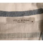 Viola Borghi Womans Med Stripe Linen Button Down Shirt Dress Peasant Vacation White Photo 7