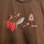 Studio Works  Crewneck Sweater Layered Neckline Bird Design Brown Size Petite M Photo 1