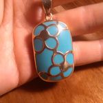 Blue Turquoise Stainless Steel Floral Design Pendant Necklace Photo 5
