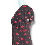 Modcloth  x Collectif Apple Print Midi Dress Black Red Heart Puff Sleeve Small Photo 4