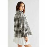 Free People Luminary Plaid Flannel Oversized Blazer Neutral Tan Small Photo 3