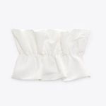 ZARA top cropped bandeau voluminous white ruched blouse Photo 4