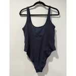 H&M  Swimsuit One Piece Womens Medium Navy Textured No Bra Pads Stretch Travel Photo 1