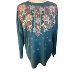 Sassy Sports Women's Vintage Teal Green Gold Floral Long Sleeve Crewneck Sweatsh Size XL Photo 5