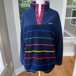 Lands' End Land’s End Heritage Fleece Navy Blue Rainbow Stripe Quarter Snap Sweatshirt M Photo 11