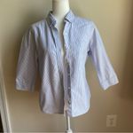 LL Bean Blue and White Stripes 3/4 Length Sleeve Button Down Shirt Oxford Cotton Size undefined Photo 0