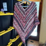 Handmade  Multicolor Crochet Poncho Fall Autumn Maroon Coral Brown Cream One Size Photo 3