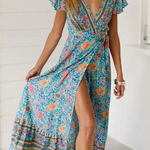 Cupshe 5/$25  Floral Maxi Dress - Blue and Orange Photo 0