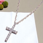 Silver Cubic Zirconia Cross Pendant Necklace for Women Photo 0