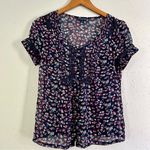 American Eagle 🦋  Outfitters Blue Floral Lightweight Short Sleeve Blouse Small Photo 0