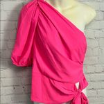 Amanda Uprichard  neon pink one shoulder asymmetric top tie waist Small preppy Photo 1