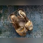 NOS 2011 Lauren Ralph Lauren gold leather ankle strap kitten heels, size 7.5B Photo 1