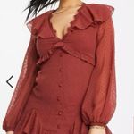 ASOS NWOT $55 Design Rust Lace Trim Long Sleeve Swiss Dot Textured Mini Dress 2P Photo 0