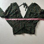 Windsor  Floral Smocked Long Sleeve Crop Top | Deep V-Neck Open Back Tie | Size M Photo 3