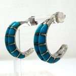 Sterling silver and inlaid turquoise half moon earrings, vintage Photo 4