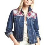 Gap + Pendleton 1969 Icon Denim Jacket Dark Indigo Women's M Plaid Casual Photo 0