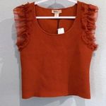 Bailey 44 Top Sleeveless Tulle XL NWT Sleeves Ruffle Ribbed Stretch Knit Orange Photo 2