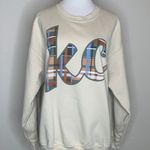 KC Kansas City Sweatshirt Beige Plaid Earth Tones Sz Large Tan Photo 0