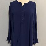 Old Navy  Women Blue Relaxed Buttoned Long Sleeve Blouse Mandarin Collar Size XXL Photo 0