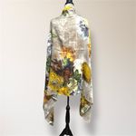 Kollie More Floral Print Long Scarf Wrap Shawl Tan Yellow Green Boho Art to Wear Brown Photo 5