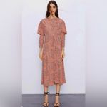ZARA  Floral Printed Long Puff Ruched Sleeve Draped Midi‎ Dress Size Small Photo 4