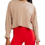 Free People  Intercept Pullover Oversized Tan Crop Top Large Lounge Cozy Gym Soft Photo 0