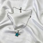 Cute Silver Teal Turtle Pendant Necklace Photo 2