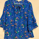 Gap  Blue Floral Print Ruffle‎ 3/4 Sleeve Top Blouse 100% Polyester Size Large Photo 0